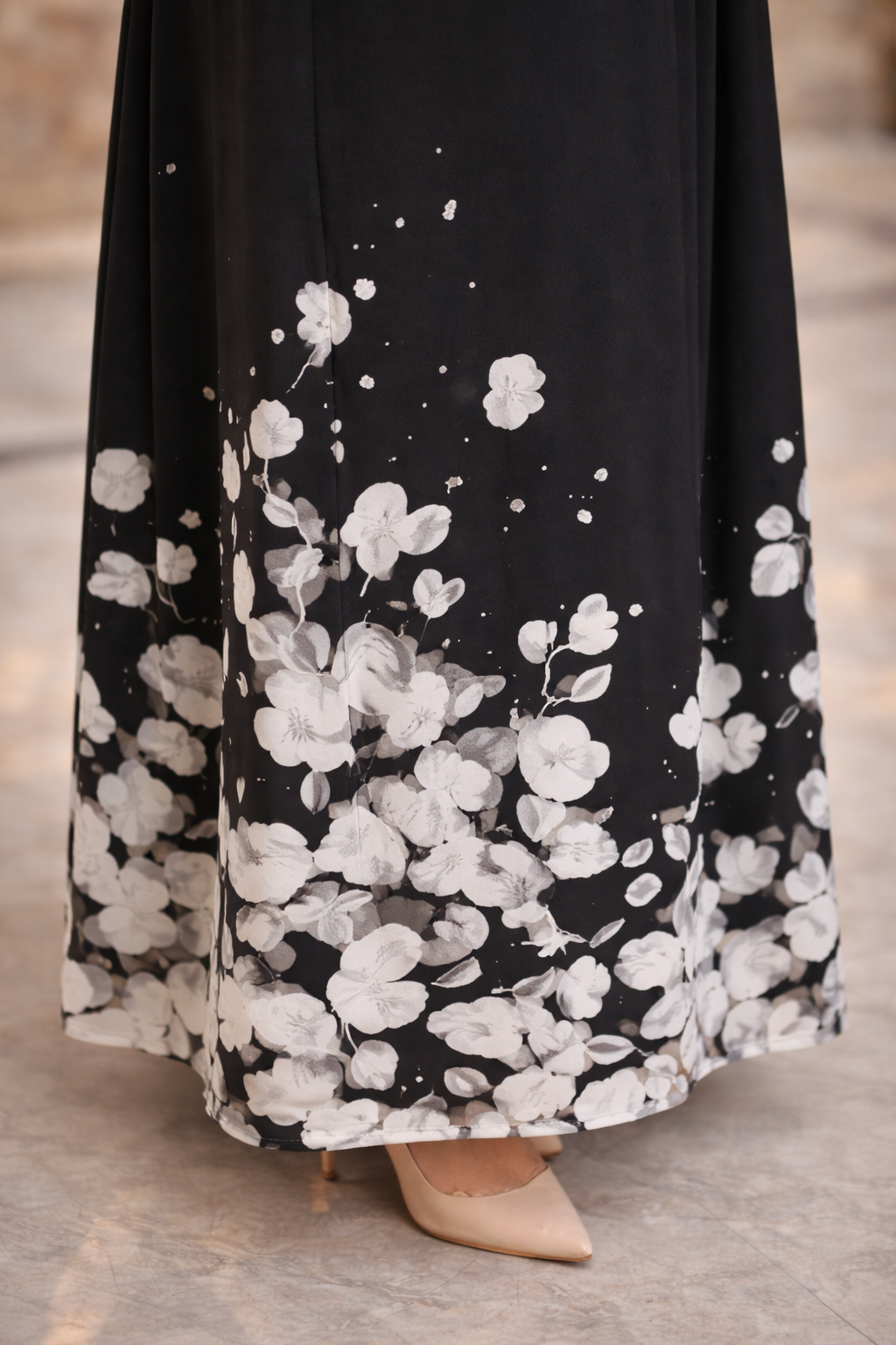 Raha Floral Two-Piece Black Abaya Set