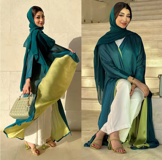 Two-toned Turquoise Open Abaya